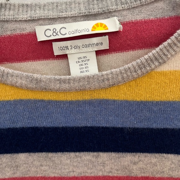 C&C California 100% 2-Ply Cashmere Multi-Color Fitted Sweater - Picture 2 of 4